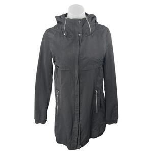 Zara Women's Black Long Sleeve Hooded Hoodie Zip Up Trench Rain Coat Jacket XS
